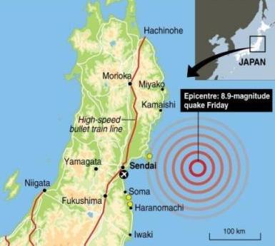 map of japan earthquake. The quake struck at around