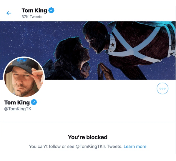 Comic book writer Tom King blocked me on Twitter
