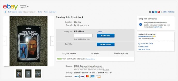 'Stealing Solo' is now on eBay with a starting bid of $50 - Bent Corner