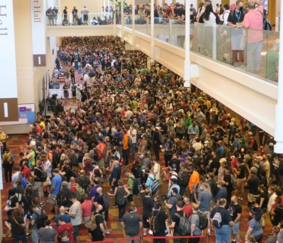Not a lot of social distancing happening on at the opening of Gen Con 2021 - Bent Corner
