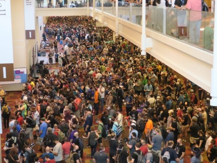 Not a lot of social distancing happening on at the opening of Gen Con 2021 - Bent Corner
